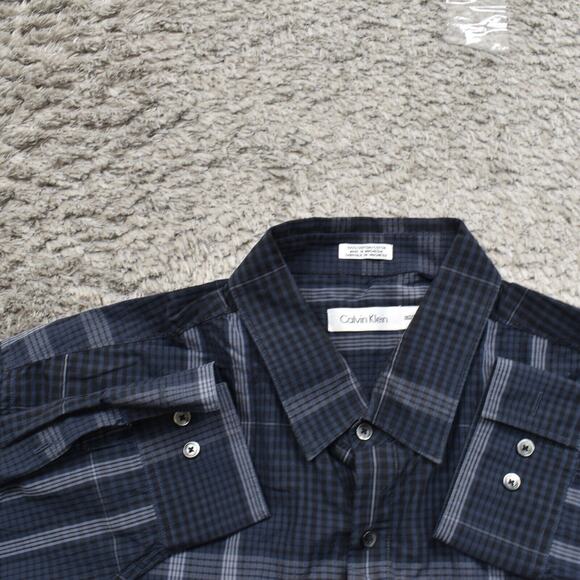 Calvin Klein Men's 2XLT Button Shirt Long Sleeve Plaid Gray Modern Plaid Cotton - Picture 8 of 8